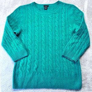 Only Mine 100% Cashmere Teal Green Cable Knit Cottagecore Sweater Women's M/Lrg.